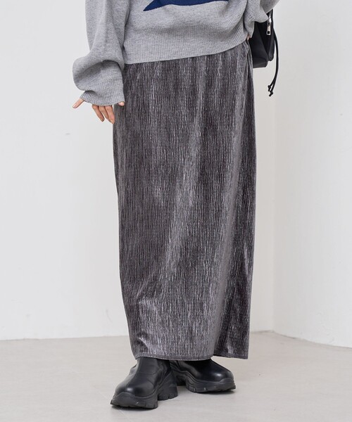 coen（コーエン）の「楊柳ベロアナロースカート（スカート・レディース・ダークグレー/マスタード/ブラック・L/M）」の3枚目の写真