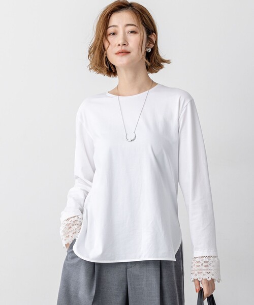 23区(ニジュウサンク)の「ナチュラルコットンベア レースレイヤード カットソー(Tシャツ/カットソー・レディース・ホワイト系・40/38)」の1枚目の写真