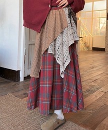 レイヤーデザインチェックロングスカート