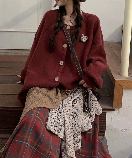 LADY LIKE(レディライク)の「レイヤーデザインチェックロングスカート(スカート・レディース・モカ/レッド・M)」の18枚目の写真