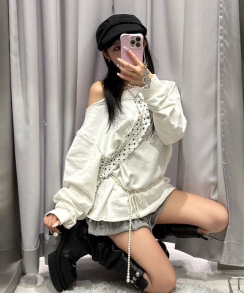 Never mind the XU / Chikashitsu+（ネバーマインド ザ エックスユー / チカシツプラス）の「【nmtc+】dot shoulder bag / 【エヌエムティーシープラス】ドットショルダーバッグ（ショルダーバッグ・レディース・ピンク/アイボリー/ブラック・ONE SIZE）」の12枚目の写真