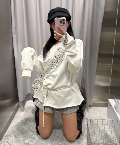 Never mind the XU / Chikashitsu+（ネバーマインド ザ エックスユー / チカシツプラス）の「【nmtc+】dot shoulder bag / 【エヌエムティーシープラス】ドットショルダーバッグ（ショルダーバッグ・レディース・ピンク/アイボリー/ブラック・ONE SIZE）」の13枚目の写真