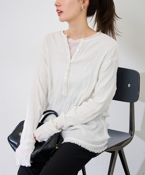 FRAMeWORK（フレームワーク）の「≪追加≫楊柳ヘンリーブラウス（シャツ/ブラウス・レディース・ブラウン/ホワイト・FREE）」の2枚目の写真