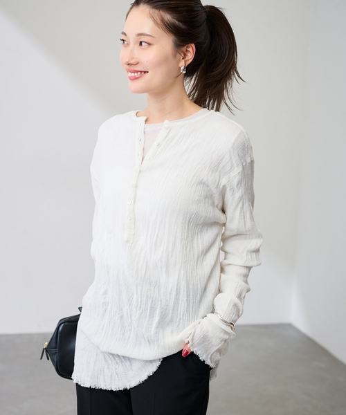 FRAMeWORK（フレームワーク）の「≪追加≫楊柳ヘンリーブラウス（シャツ/ブラウス・レディース・ブラウン/ホワイト・FREE）」の6枚目の写真