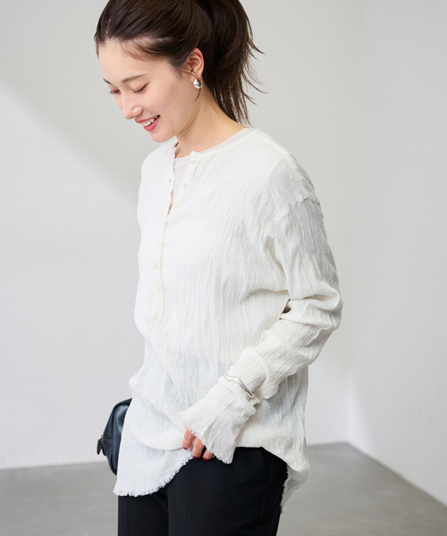 FRAMeWORK（フレームワーク）の「≪追加≫楊柳ヘンリーブラウス（シャツ/ブラウス・レディース・ブラウン/ホワイト・FREE）」の18枚目の写真
