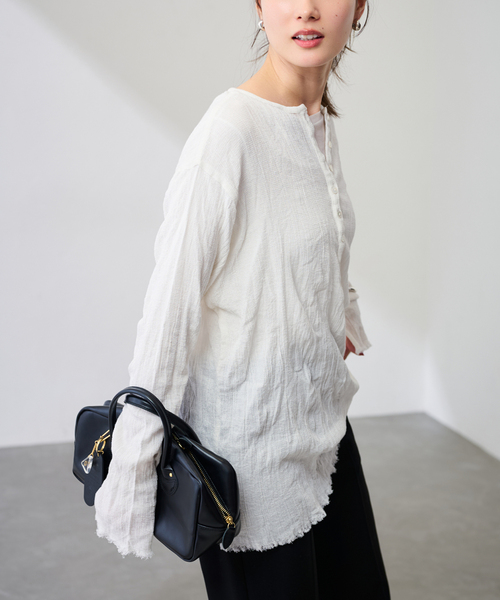 FRAMeWORK（フレームワーク）の「≪追加≫楊柳ヘンリーブラウス（シャツ/ブラウス・レディース・ブラウン/ホワイト・FREE）」の19枚目の写真