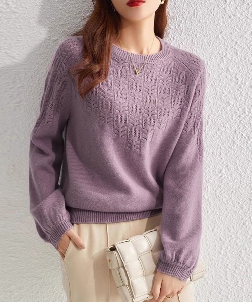 Doux Belle(ドゥーベル)の「立体編みバルーンスリーブニット(ニット/セーター・レディース・ブラウン/ピンク/パープル/ブルー/オフホワイト・FREE)」の15枚目の写真