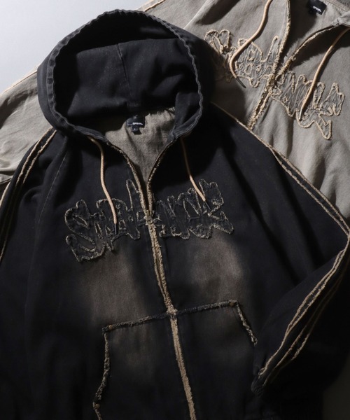 セール】Tagging Logo Fringe Denim Hoodie/タギングロゴ フリンジ