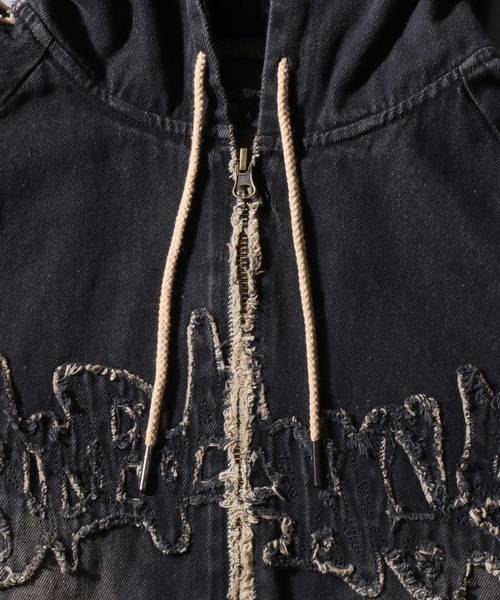 SITRY（シトリー）の「Tagging Logo Fringe Denim Hoodie/タギングロゴ フリンジ  ショート丈 デニムパーカー デニムジャケット ブルゾン フルジップパーカー フーディー（デニムジャケット・メンズ・グレー/ブラック/ネイビー・M/L）」の6枚目の写真