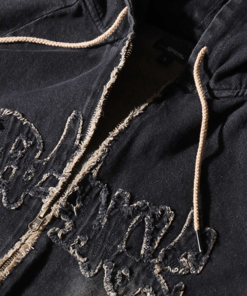 SITRY（シトリー）の「Tagging Logo Fringe Denim Hoodie/タギングロゴ フリンジ  ショート丈 デニムパーカー デニムジャケット ブルゾン フルジップパーカー フーディー（デニムジャケット・メンズ・グレー/ブラック/ネイビー・M/L）」の22枚目の写真