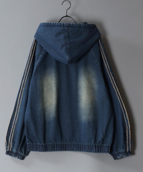 SITRY（シトリー）の「Tagging Logo Fringe Denim Hoodie/タギングロゴ フリンジ  ショート丈 デニムパーカー デニムジャケット ブルゾン フルジップパーカー フーディー（デニムジャケット・メンズ・グレー/ブラック/ネイビー・M/L）」の8枚目の写真