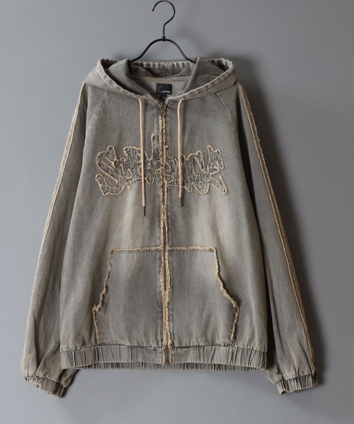 SITRY（シトリー）の「Tagging Logo Fringe Denim Hoodie/タギングロゴ フリンジ  ショート丈 デニムパーカー デニムジャケット ブルゾン フルジップパーカー フーディー（デニムジャケット・メンズ・グレー/ブラック/ネイビー・M/L）」の11枚目の写真