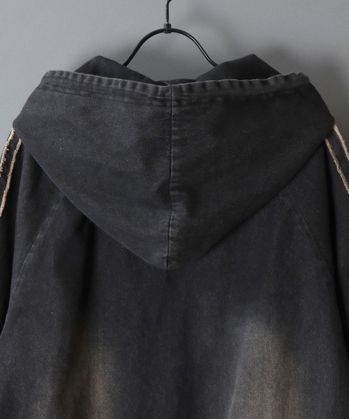 SITRY（シトリー）の「Tagging Logo Fringe Denim Hoodie/タギングロゴ フリンジ  ショート丈 デニムパーカー デニムジャケット ブルゾン フルジップパーカー フーディー（デニムジャケット・メンズ・グレー/ブラック/ネイビー・M/L）」の9枚目の写真