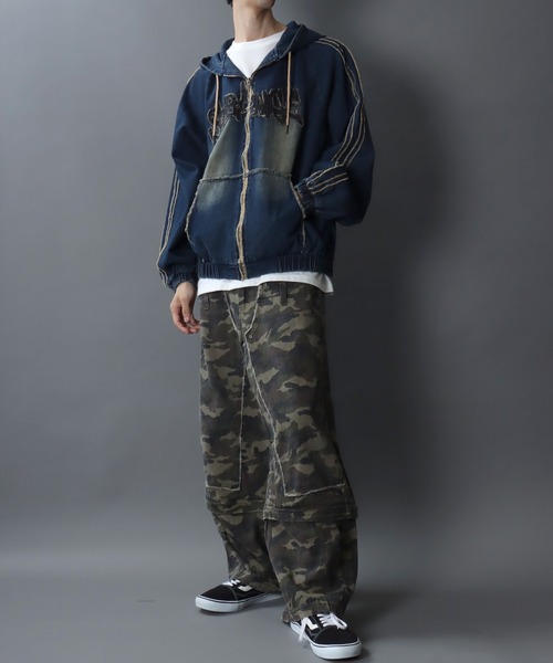 セール】Tagging Logo Fringe Denim Hoodie/タギングロゴ フリンジ