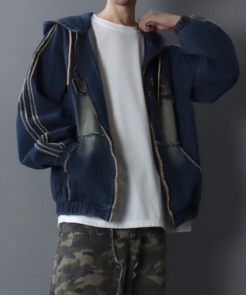 古着 ダブルジップ デニムパーカー 短丈 中綿 ダブルジップショートフーディー」に該当するファッション通販 - ZOZOTOWN