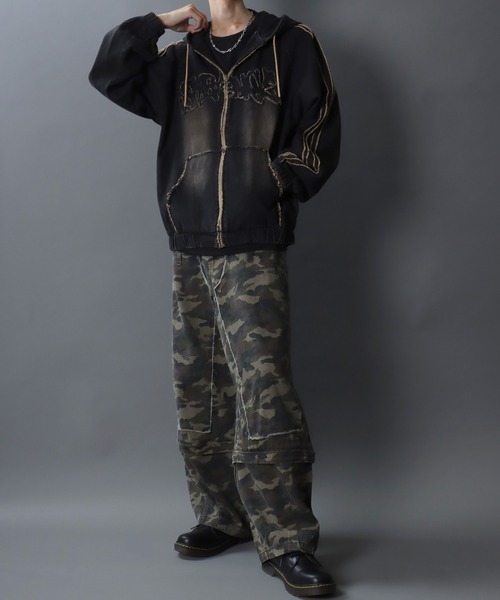 セール】Tagging Logo Fringe Denim Hoodie/タギングロゴ フリンジ