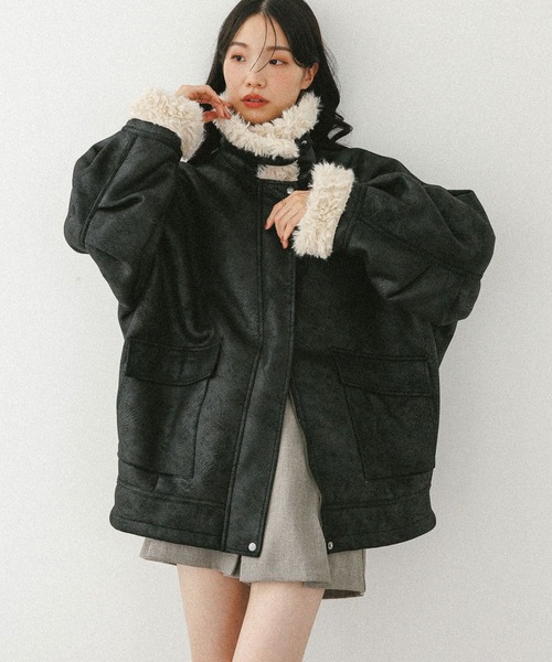 Heather（ヘザー）の「【今季No.1！大注目の愛されアウター】ファーカラーBIGムートンジャケット　598821（ムートンコート・レディース・ブラック/キャメル/ベージュ・FREE）」の8枚目の写真