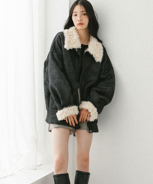 Heather（ヘザー）の「【今季No.1！大注目の愛されアウター】ファーカラーBIGムートンジャケット　598821（ムートンコート・レディース・ブラック/キャメル/ベージュ・FREE）」の9枚目の写真