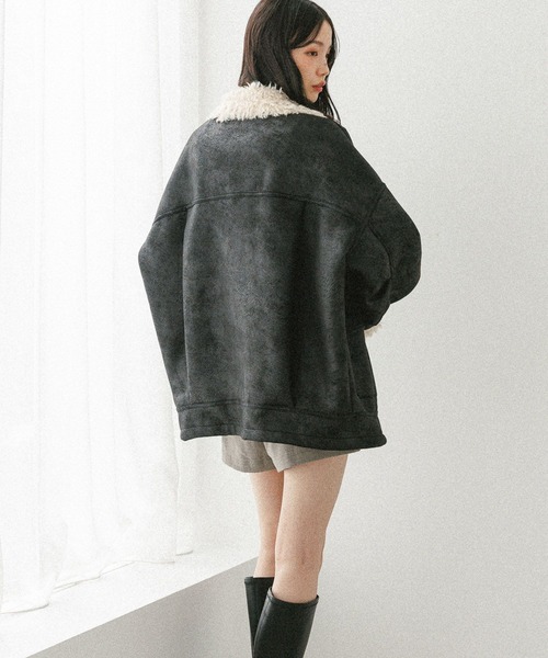 Heather（ヘザー）の「【今季No.1！大注目の愛されアウター】ファーカラーBIGムートンジャケット　598821（ムートンコート・レディース・ブラック/キャメル/ベージュ・FREE）」の13枚目の写真