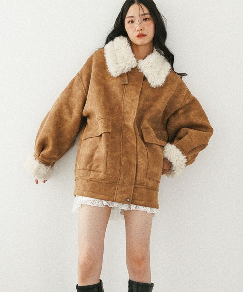 Heather（ヘザー）の「【今季No.1！大注目の愛されアウター】ファーカラーBIGムートンジャケット　598821（ムートンコート・レディース・ブラック/キャメル/ベージュ・FREE）」の21枚目の写真