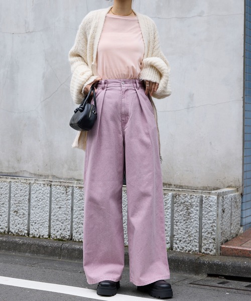 ヴィンテージライク ディープタックワイドデニムパンツ（デニムパンツ