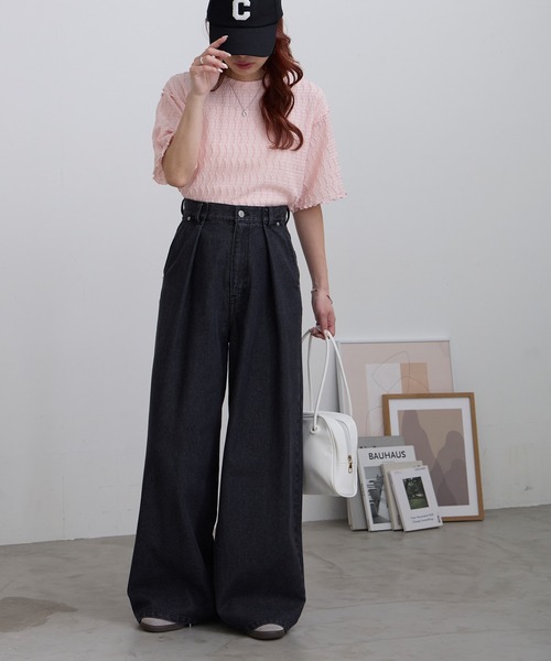 MONO-MART(モノマート)の「ヴィンテージライク ディープタックワイドデニムパンツ(デニムパンツ・レディース・ブルー系/ブラウン/ブラック/ピンク・L/M/S)」の14枚目の写真