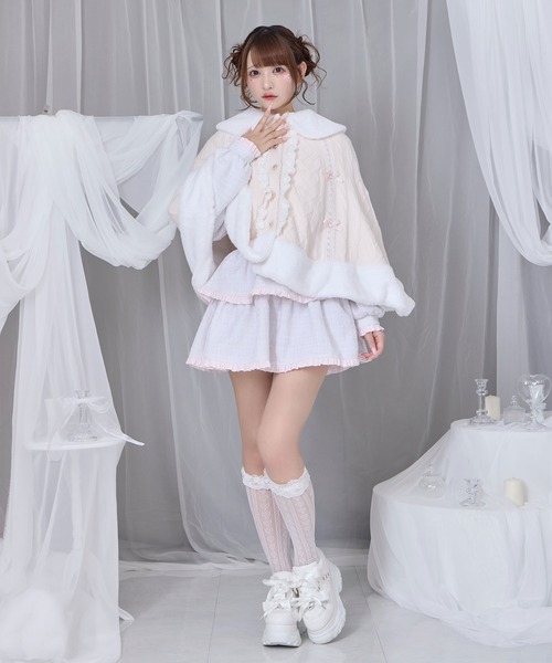 Honey Cinnamon（ハニーシナモン）の「コットンレースはしごリボンポンチョ（ポンチョ・レディース・ピンク/ホワイト・FREE）」の6枚目の写真