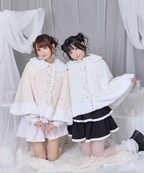 Honey Cinnamon（ハニーシナモン）の「コットンレースはしごリボンポンチョ（ポンチョ・レディース・ピンク/ホワイト・FREE）」の4枚目の写真