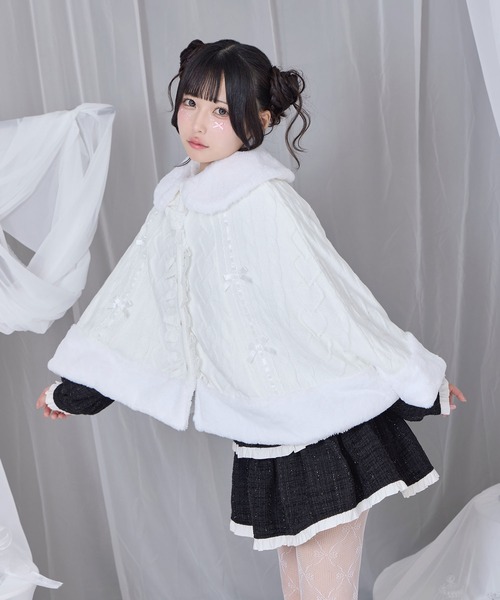 Honey Cinnamon（ハニーシナモン）の「コットンレースはしごリボンポンチョ（ポンチョ・レディース・ピンク/ホワイト・FREE）」の11枚目の写真