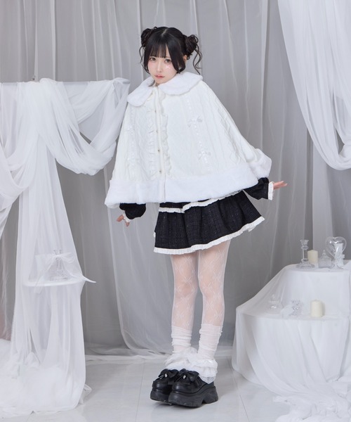 Honey Cinnamon（ハニーシナモン）の「コットンレースはしごリボンポンチョ（ポンチョ・レディース・ピンク/ホワイト・FREE）」の12枚目の写真