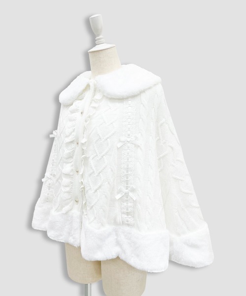 Honey Cinnamon（ハニーシナモン）の「コットンレースはしごリボンポンチョ（ポンチョ・レディース・ピンク/ホワイト・FREE）」の15枚目の写真