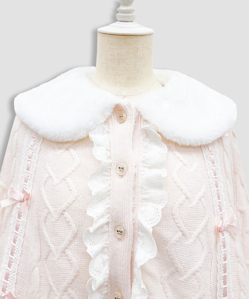 Honey Cinnamon（ハニーシナモン）の「コットンレースはしごリボンポンチョ（ポンチョ・レディース・ピンク/ホワイト・FREE）」の10枚目の写真