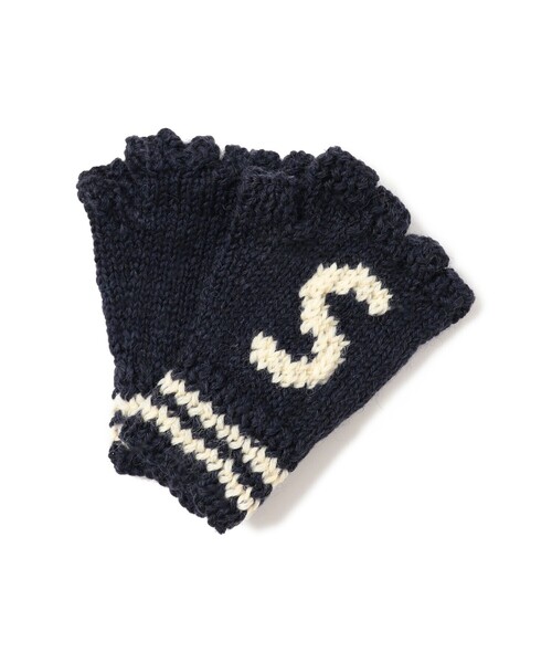 Black Sheep(ブラックシープ)の「BLACK SHEEP / イニシャル フィンガーレス グローブ(手袋・レディース・ナチュラル/ネイビー・ONE SIZE)」の2枚目の写真