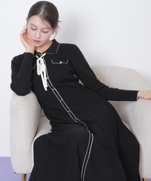 JILL by JILL STUART(ジルバイジルスチュアート)の「◇ステッチカラーニットワンピース(ワンピース・レディース・ホワイト/ブラック/ブルー・FREE)」の16枚目の写真
