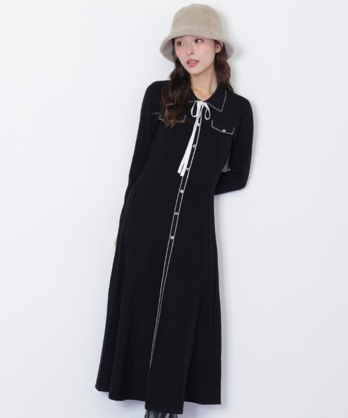 JILL by JILL STUART(ジルバイジルスチュアート)の「◇ステッチカラーニットワンピース(ワンピース・レディース・ホワイト/ブラック/ブルー・FREE)」の9枚目の写真