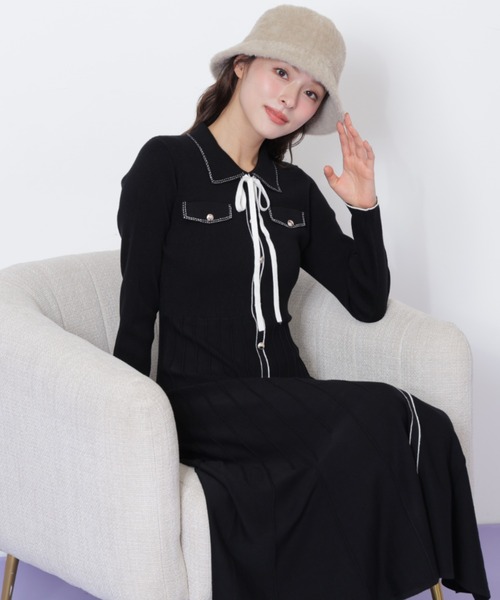 JILL by JILL STUART(ジルバイジルスチュアート)の「◇ステッチカラーニットワンピース(ワンピース・レディース・ホワイト/ブラック/ブルー・FREE)」の5枚目の写真