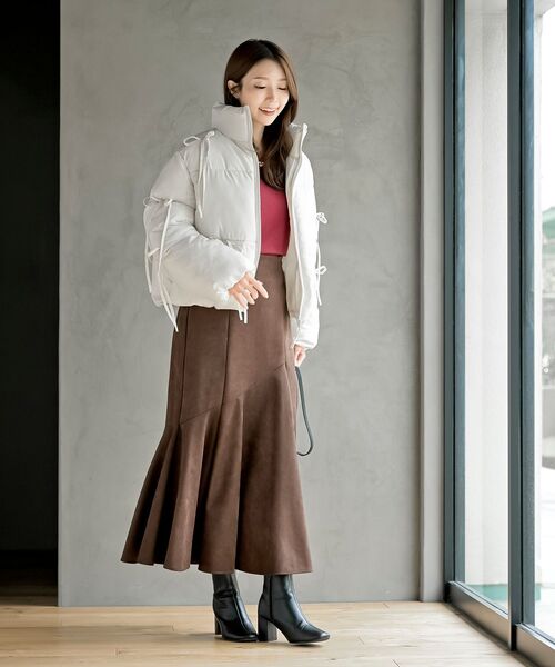 rps（アールピーエス）の「リボン付き中綿スタンドジャケット（ダウンジャケット/コート・レディース・アイボリー/ブラック・フリー）」の3枚目の写真