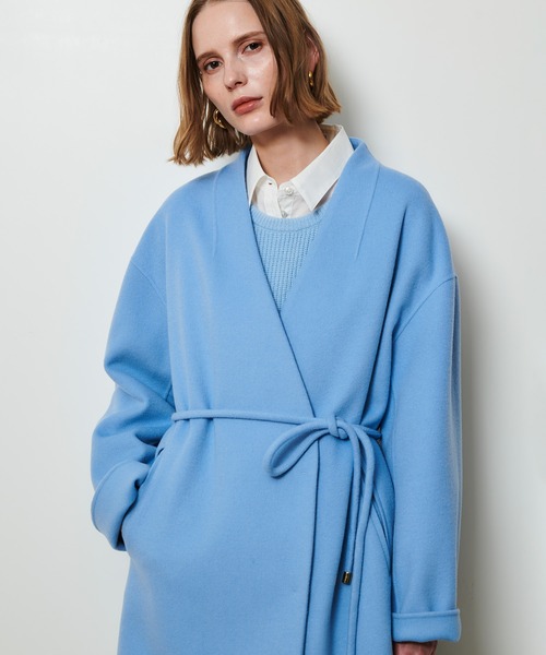 美品 allureville アルアバイル ノーカラー スプリングコート 水色 美品 allureville アルアバイル ノーカラー スプリングコート 水色