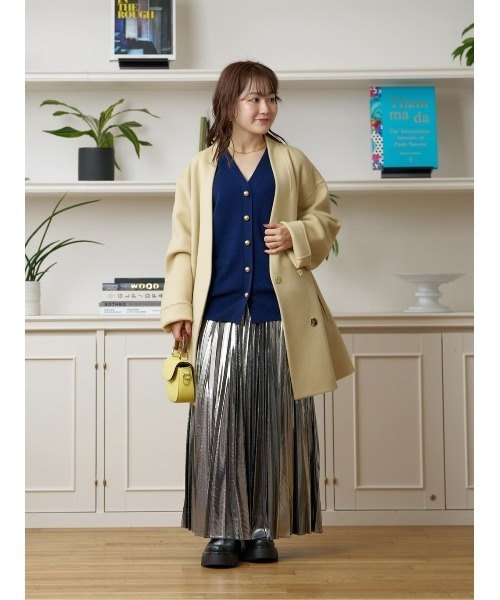 セール】カシミヤ混リバーミドルラップコート（ノーカラーコート