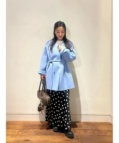 セール】カシミヤ混リバーミドルラップコート（ノーカラーコート