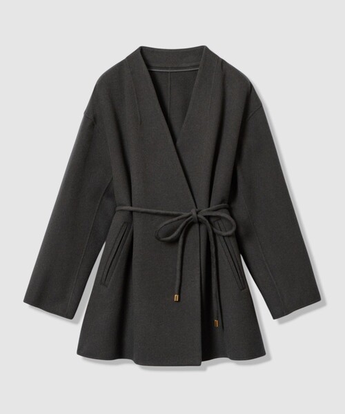 セール】カシミヤ混リバーミドルラップコート（ノーカラーコート