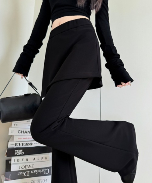 セール】【ドッキング商品】ラップスカート ストレッチフレアパンツ