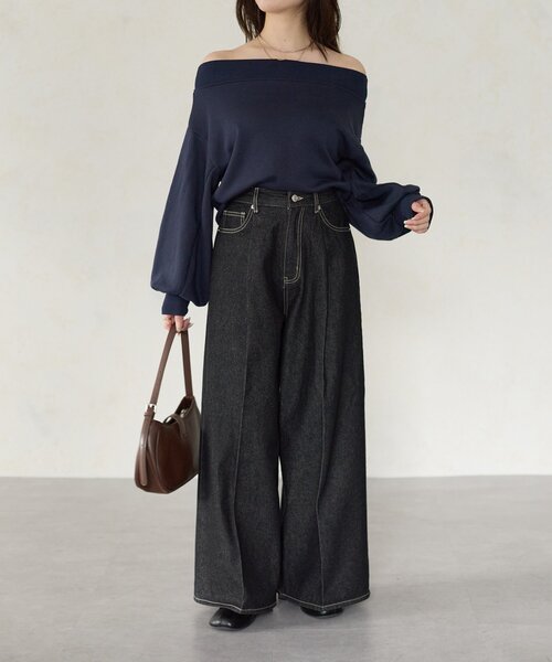 Thevon（ゼボン）の「【Yuna企画】ハイウエストタックワイドデニムパンツ（その他パンツ・レディース・ブラック/ブルー・S/M/PM）」の9枚目の写真