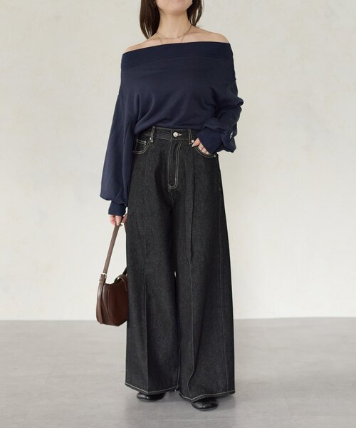 Thevon（ゼボン）の「【Yuna企画】ハイウエストタックワイドデニムパンツ（その他パンツ・レディース・ブラック/ブルー・S/M/PM）」の10枚目の写真
