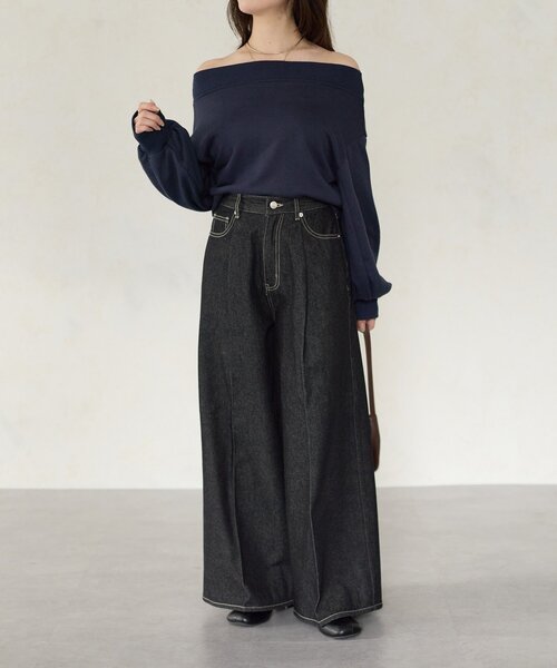 Thevon（ゼボン）の「【Yuna企画】ハイウエストタックワイドデニムパンツ（その他パンツ・レディース・ブラック/ブルー・S/M/PM）」の14枚目の写真