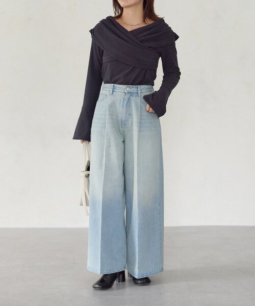 Yuna企画】ハイウエストタックワイドデニムパンツ（その他パンツ