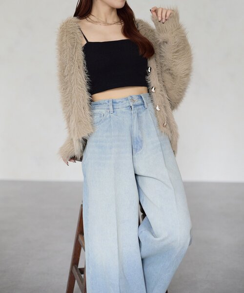 Thevon（ゼボン）の「【Yuna企画】ハイウエストタックワイドデニム