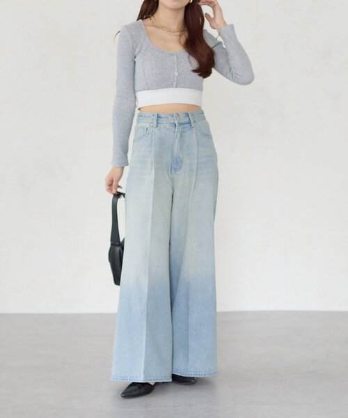 Yuna企画】ハイウエストタックワイドデニムパンツ（その他パンツ