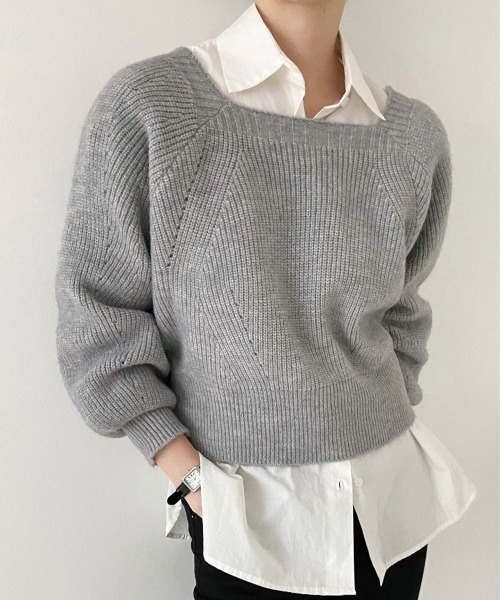 Miniministore（ミニミニストア）の「ニットトップス レディース 無地（ニット/セーター・レディース・グレー/モカ/ブラック/オフホワイト・FREE）」の3枚目の写真