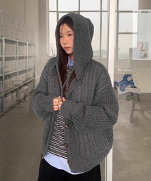 【秋冬新作】フード付きケーブルニットカーディガン